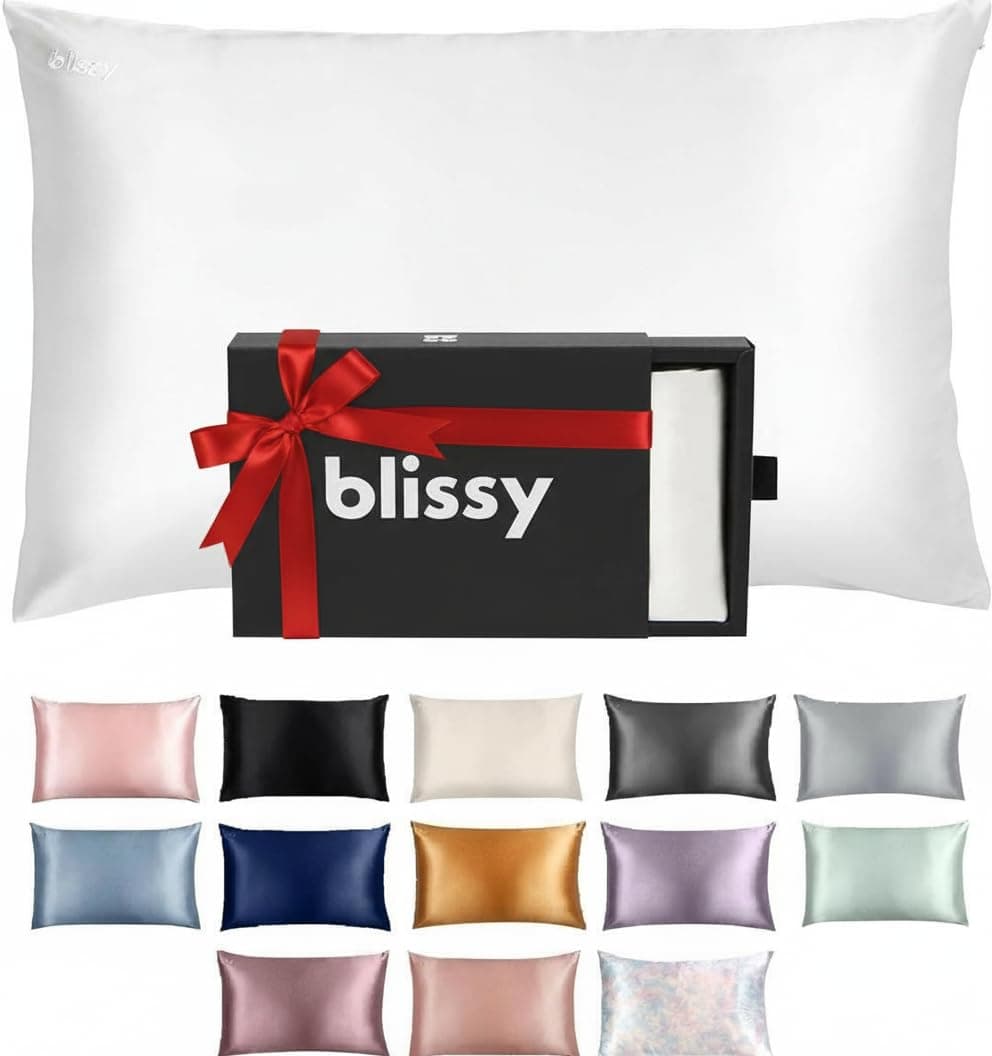 Blissy Silk Pillowcase - 100% Pure Mulberry Silk - 22 Momme 6A High-Grade Fibers - Silk Pillow Cover for Hair & Skin - Regular, Queen & King (Blissy White, Queen) - 53% off