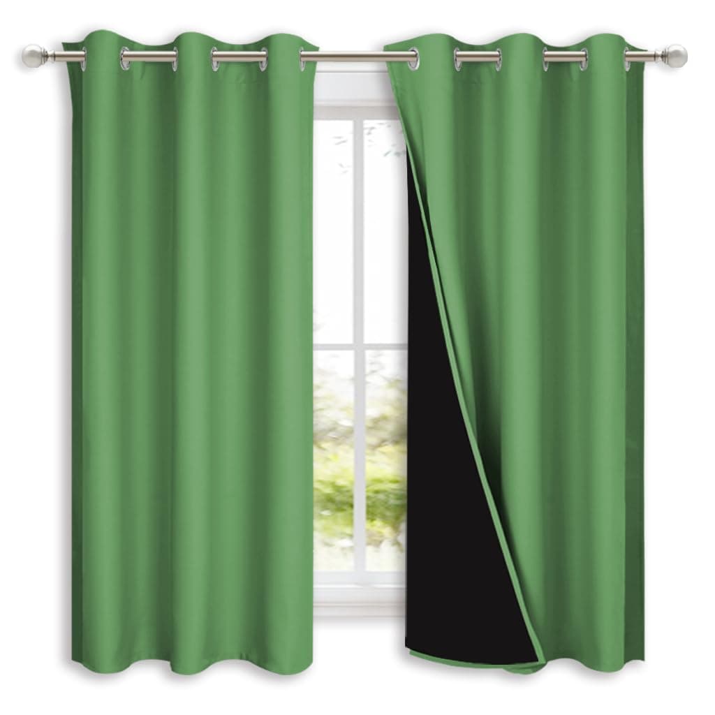 NICETOWN 100% Blackout Short Curtains with Black Liners, 2 Panels, 37" W by 40" L, Forest Green, Solid Thermal Insulated Full Blackout 2-Layer Lined Drapes, Energy Efficiency Window Drapes for Bedroom - 50% off