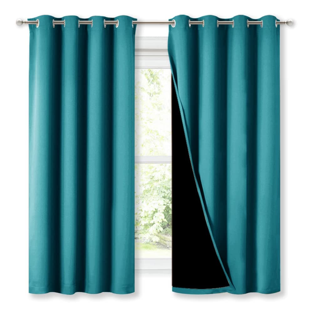 NICETOWN Extra Long Truly Blackout Drapes for Hall and Villa, 46" Width Each Panel, 45" Length, Peacock Teal, 2 Pieces, 100% Blackout Window Curtain Panels with Black Lined for Night Shift Worker - 64% off