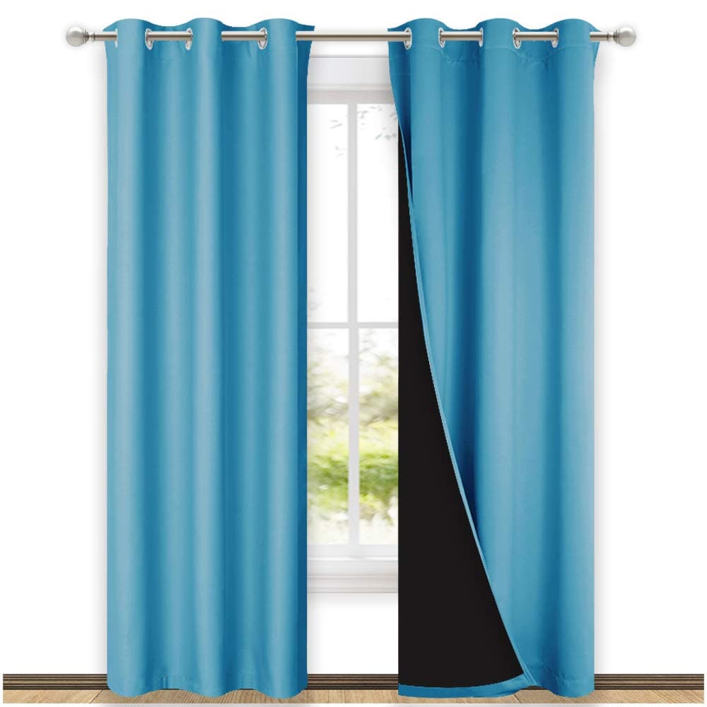 NICETOWN Teal Blue Full Shade Curtain Panels, 37" Wide x 80" Long, Teal Blue, Pair of Thermal Insulated & Energy Efficiency Blackout Drapes for Living Room, Lined Silky Performance Window Dressing - 50% off