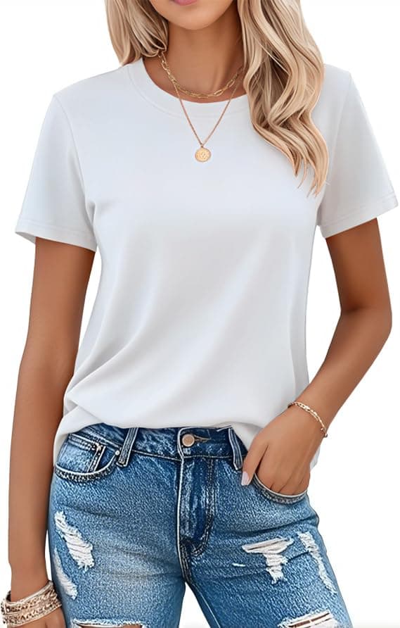 MAGCOMSEN Women's Cotton T-Shirts Short-Sleeve Shirts Crew-Neck Tops Classic-Fit Breathable Casual Summer Tees - 64% off