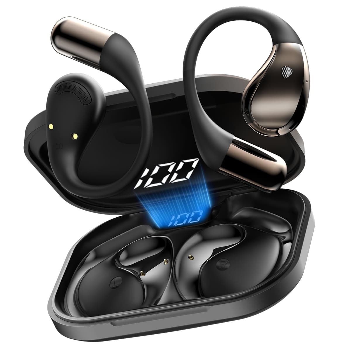 Conyat Open-Ear Headphones, Bluetooth 6.0 Wireless Earbuds Powerful Sound, 40H Open Ear Earbuds with ENC Mic, Adjustable Ear Hooks/IP7 Waterproof/Ultra-Comfort Earphones for Workouts/Running, Black - 79% off