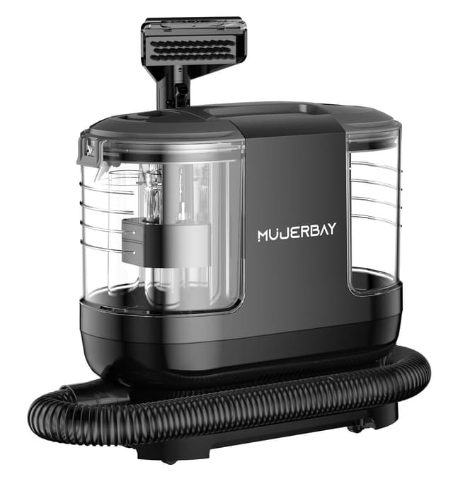 MUJERBAY Miniboo Carpet Cleaner, Compact & Powerful Upholstery Cleaner Machine,Portable Spot with 360°Wheels, 1.3-inch Deep Stain Small Rug Cleaner for Car, Stairs, Couches. Black - 78% off