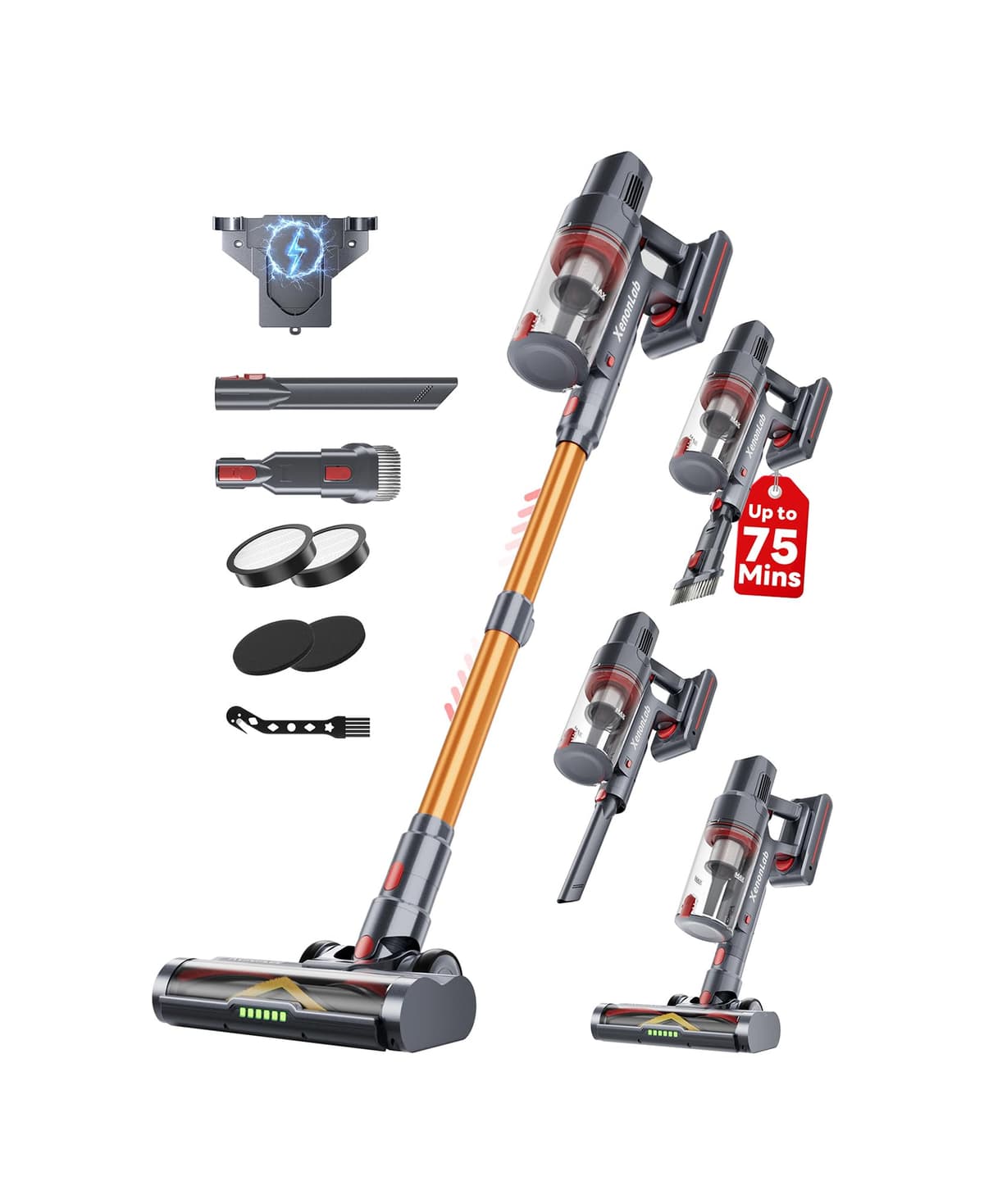 XenonLab Cordless Vacuum Cleaner, 75Mins/55KPa/650W Self-Standing Stick Vacuum Cleaners for Home, Rechargeable, Lightweight, Anti-Static&Anti-Tangle Brush, for Hard Floor, Carpet, Hardwoods, Pet Hair - 65% off