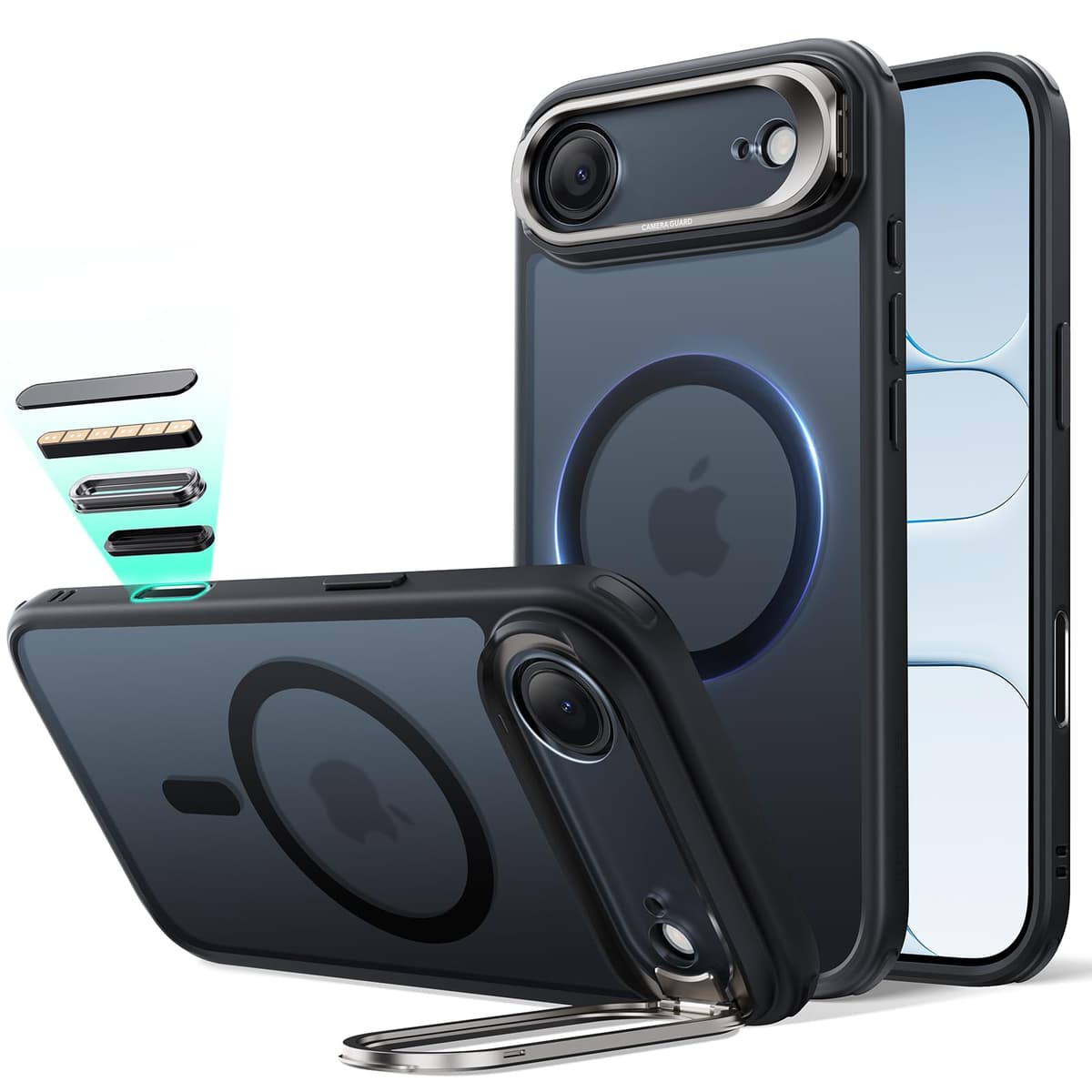 ESR for iPhone Air Case with Stash Stand, Camera Control Cover Compatible with MagSafe, Military-Grade Drop Protection Magnetic Phone Case for iPhone Air, Scratch-Resistant Back Cover,Frosted Black - 60% off