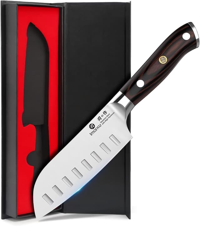 imarku Santoku Knife Chef Knife 5 inch Ultra Sharp Asian Knife Japanese Chef Knife - Japanese High Carbon Stainless Steel - Ergonomic Pakkawood Handle, Best Choice for Home Kitchen - 67% off