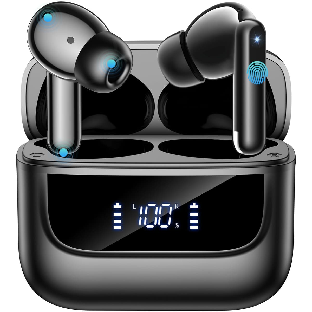 Wireless Earbuds Bluetooth 5.4, 6 Mic ENC Noise Cancelling Clear Call, in Ear Buds Deep Bass HiFi Stereo Sound, Big Dual LED Display 48H Playtime Earphones IPX7 Waterproof Headphones Android iOS Black - 74% off