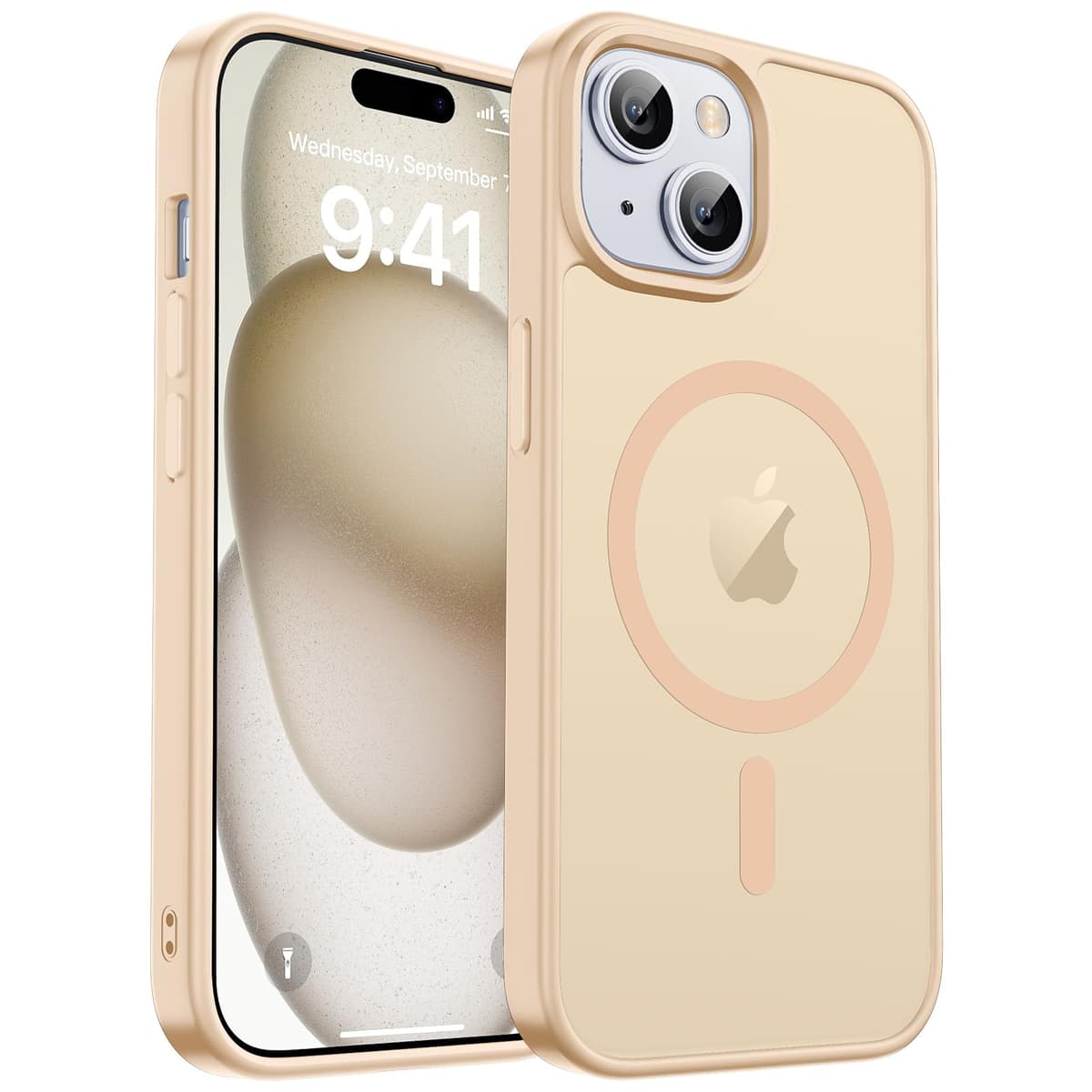 zapica Magnetic for iPhone 15 Case & iPhone 14 Case, [Compatible with MagSafe] [Military Grade Drop Protection] Translucent Matte Shockproof Anti-Scratch Phone Cover, Sand Pink - 50% off