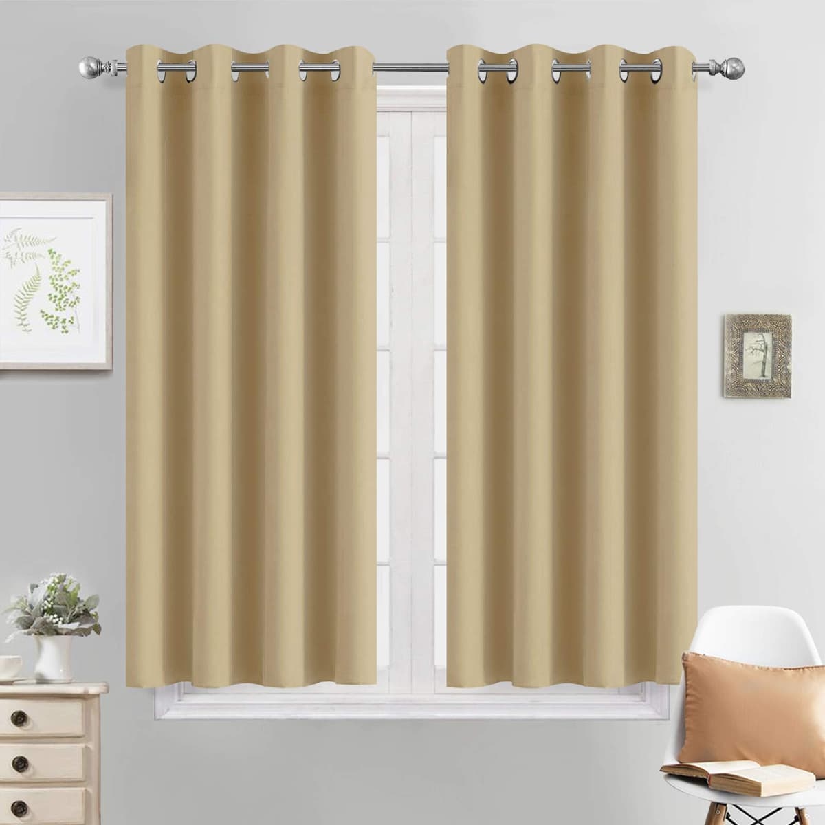 Yakamok Room Darkening Blackout Curtains for Bedroom, Light Blocking Thermal Insulated Grommet Top Drapes for Living Room,Beige,52x45Inch, 2 Panels - 50% off
