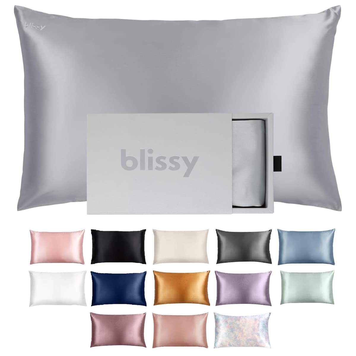 Blissy Silk Pillowcase - 100% Pure Mulberry Silk - 22 Momme 6A High-Grade Fibers - Silk Pillow Cover for Hair & Skin - Regular, Queen & King (Silver, King) - 52% off