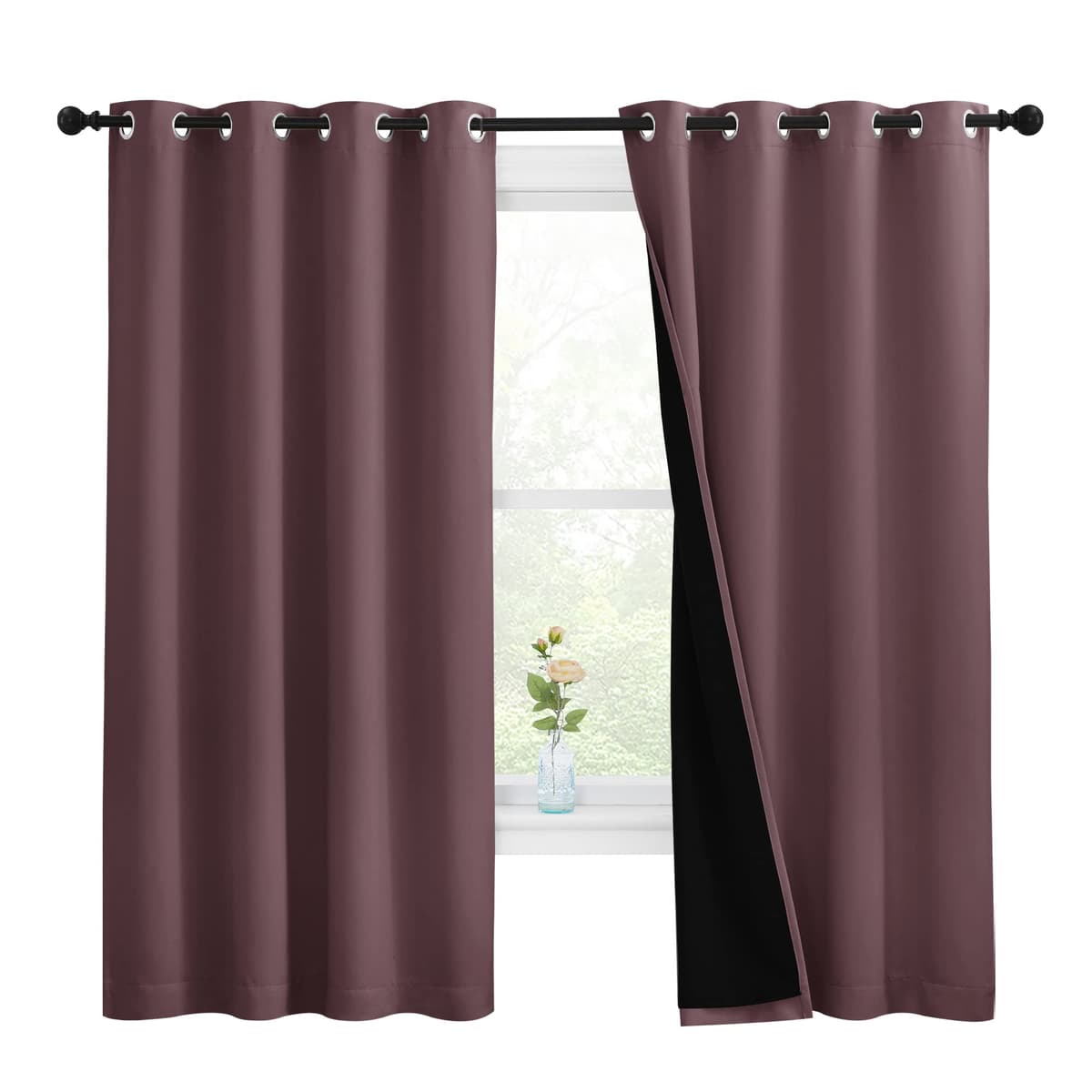 NICETOWN Bedroom Full Blackout Room Warming Curtain Panels, Super Thick Insulated Window Covers, Complete Blackout Draperies with Black Liner for Short Window (Dry Rose, Set of 2, 55 by 68-inch) - 50% off