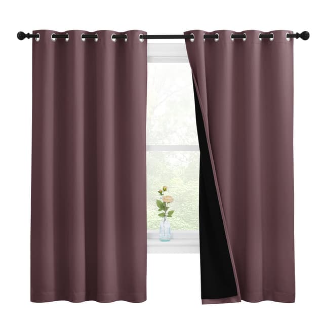 NICETOWN Bedroom Full Blackout Room Warming Curtain Panels, Super Thick Insulated Window Covers, Complete Blackout Draperies with Black Liner for Short Window (Dry Rose, Set of 2, 55 by 68-inch) - 50% off