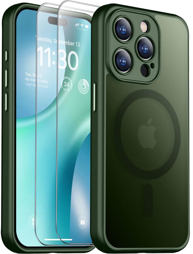 SPIDERCASE for iPhone 15 Pro Max Case, Magnetic Translucent Matte Case with 2PCS Tempered Glass Screen Protector Slim Phone Case for iPhone 15 Pro Max 6.7'', Green - 58% off