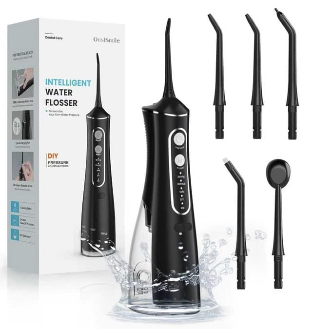 OasiSmile Water Flosser for Teeth Cleaning: 300ML Cordless Oral Irrigator with DIY Strength for Daily Care & Braces, 30-Day Battery, 4 Modes & 5 Jet Tips,IPX7 Waterproof Dental Flosser for Home Travel - 70% off