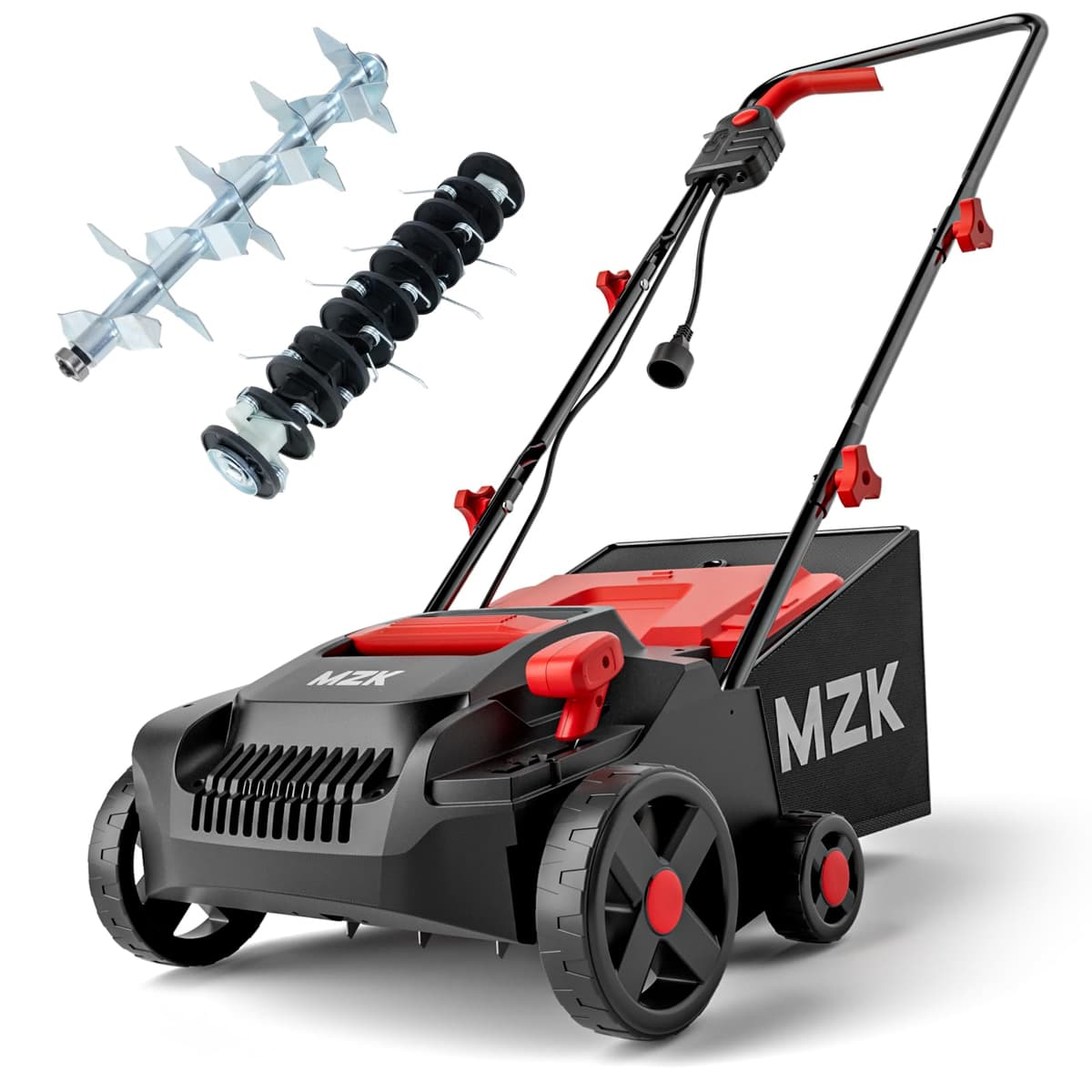 MZK 13-inch 13-Amp 2-in-1 Electric Dethatcher and Scarifier w/Removeable 4-Position Height Adjustment,Lawn dethatcher w/8-Gallon Thatch Collection Bag,Keep Lawn Health (RED) - 50% off