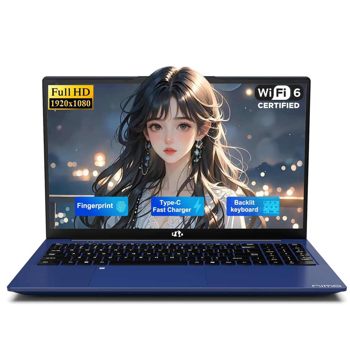 NIMO 15.6" FHD Laptop, 4 Cores Intel Twin Lake (up to 3.6GHz Beat i3-10110U) 8GB RAM 256GB SSD for Student & Office with 2 Year Warranty 65W Type-C, 53.58Wh Battery Backlit Keyboard Fingerprint - 79% off
