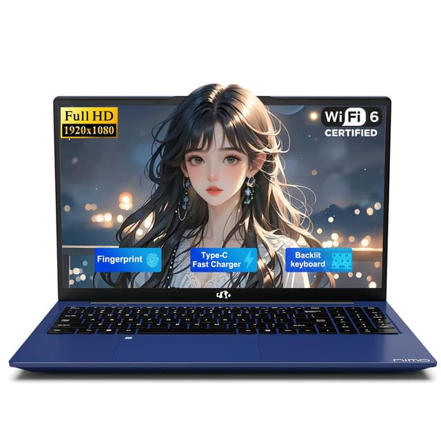 NIMO 15.6" FHD Laptop, 4 Cores Intel Twin Lake (up to 3.6GHz Beat i3-10110U) 8GB RAM 256GB SSD for Student & Office with 2 Year Warranty 65W Type-C, 53.58Wh Battery Backlit Keyboard Fingerprint - 79% off
