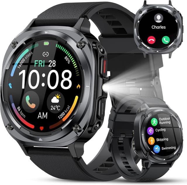Military Smart Watches for Men(Answer/Make Calls), 1.39" HD Fitness Watch, 24/7 Heart Rate Sleep Monitor, Smart Watch for Men,114+ Sport Modes, IP68 Waterproof Smartwatch for Android iOS, 30Day, Black - 72% off