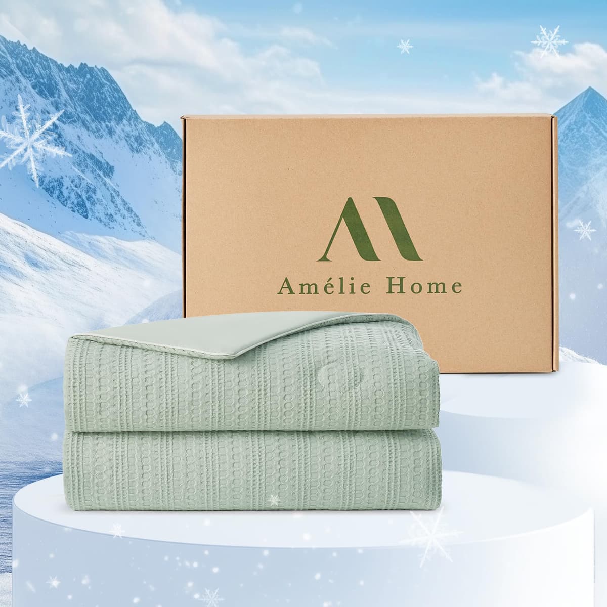Amélie Home Waffle Cooling Comforter Queen Size, Q-Max 0.45 Reversible Lightweight Cooling Blanket for Hot Sleepers, Breathable Bedding for Night Sweats, 90"x90", Sage Green - 79% off