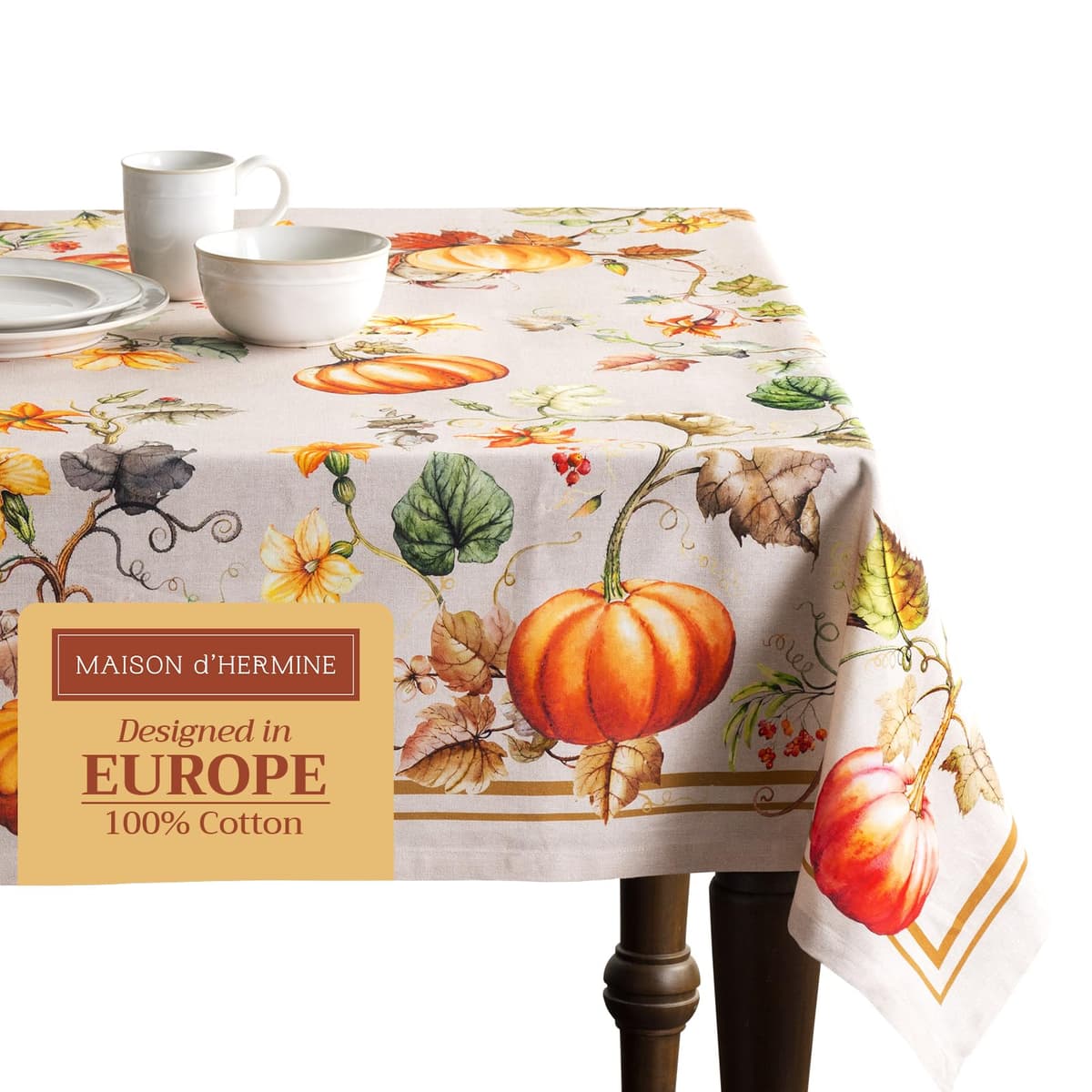 Maison d' Hermine Table Cloth Rectangle Table 100% Cotton 70 x 120 Inches Fall Tablecloth Reusable Everyday Use for Thanksgiving Christmas Decorations Dining Farmhouse Party (Potiron) - 50% off