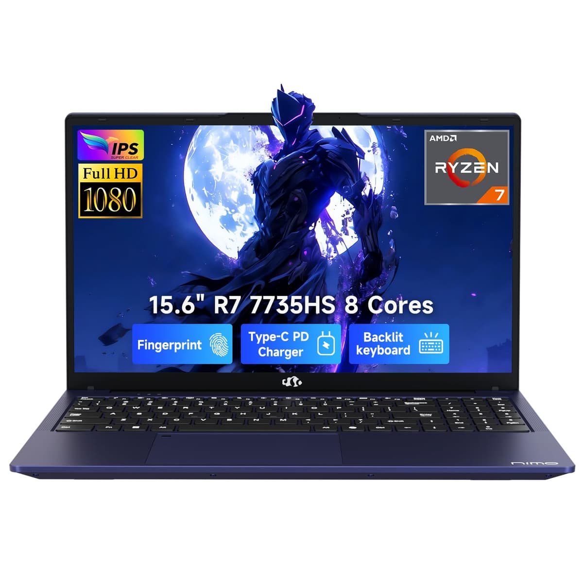 NIMO 2026 Laptop, 8 Cores AMD R7 7735HS 32GB DDR5 RAM 1TB SSD (Up to 4.75GHz, Beat i7-12650H) Gaming Laptop with Radeon 680M GPU, 15.6" IPS FHD, 180° Open Angle, Webcam, HDMI, Portable for Business - 60% off