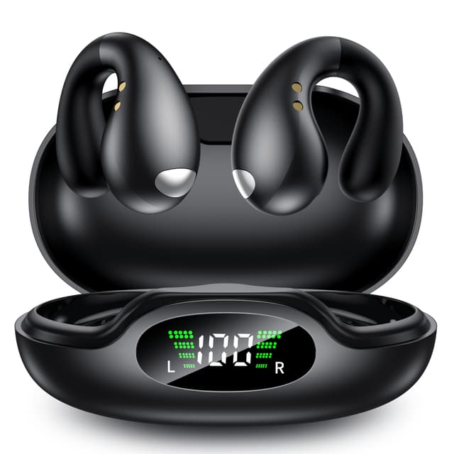 VNMN Open Ear Earbuds, Clip on Earbuds Wireless Bluetooth 6.1 Bone Conduction Earbuds with LED Power Display, 50H Playtime Sport Open Ear Headphones for Running Workout Cycling (Black) - 79% off