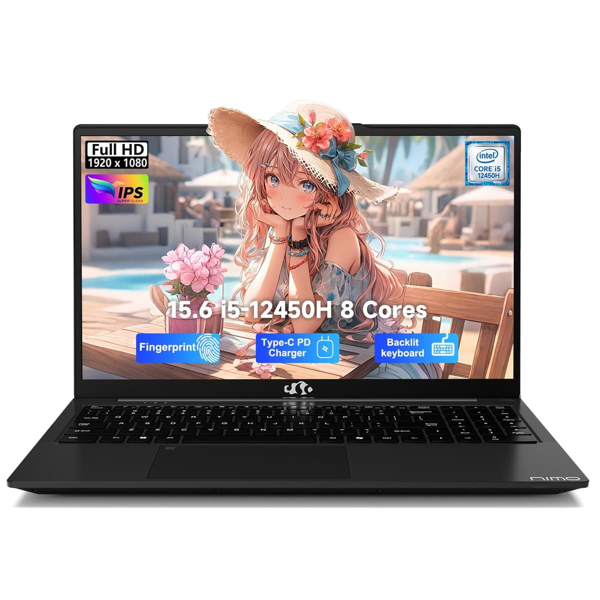 NIMO 15.6" FHD-IPS-Laptop Intel 8 Cores i5-12450H (Up to 4.4GHz, Beat i7-11800H), 8GB RAM 256GB SSD 100W PD Type-C Fingerprint, 2yr Warranty for Professionals & Students Office, Study & Travel - 70% off