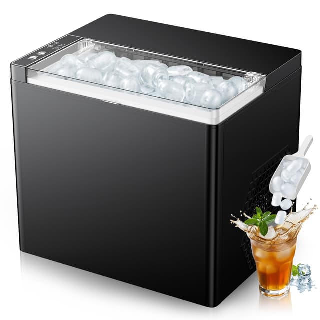Ice Makers Countertop, 9 Ice Cubes in 6 Mins Portable Ice Maker, 2 Sizes of Bullet Ice (S/L) Small Ice Machine for Home Kitchen Camping (Raven) - 70% off