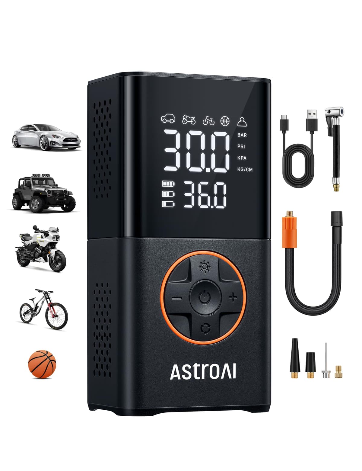AstroAI L7 Tire Inflator Portable Air Compressor Cordless Mini Bike Pump with Digital Dual Values Display, 150 PSI Car Tires Air Pump with LED Lights&Pressure Gauge for Auto, Motorcycles, Bikes, Balls - 50% off