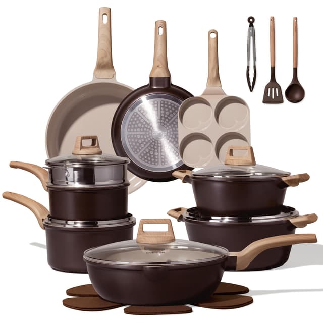 CAROTE 21 PCS Ceramic Cookware Set, Pots and Pans Set Non Stick, Pot and Pan Set with Frying Pan, Induction Ready Cooking Set for Kitchen, PFOS/PFOA/PFAS Free, Brown - 52% off