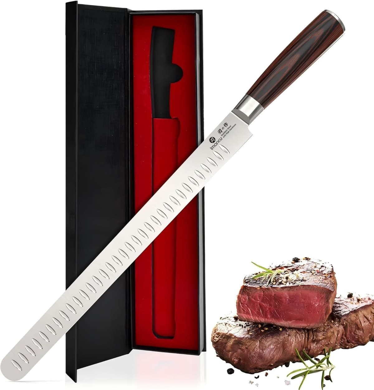 imarku Brisket Knife, 12 Inch Ultra Sharp Carving Slicing Knife for Brisket, BBQ, Turkey, Ham, Ribs, and Roast Beef, Japanese High Carbon Stainless Steel Blade, Ergonomic Pakkawood Handle, Gift Box - 60% off
