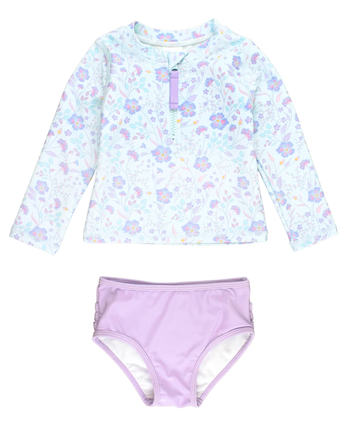 RuffleButts® Baby/Toddler Girls Long Sleeve Rash Guard 2 Piece Swimsuit Set w/UPF 50+ Sun Protection with Zipper - 61% off