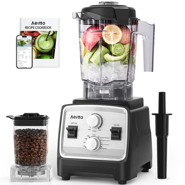 Aeitto Blenders for Kitchen with 1800W Motor, 68Oz. Large Capacity, 2-in-1 Blender & Grinder Combo, BPA-Free Countertop Professional Blender for Smoothies, Ice Crush, Frozen Drinks, Silver - 74% off