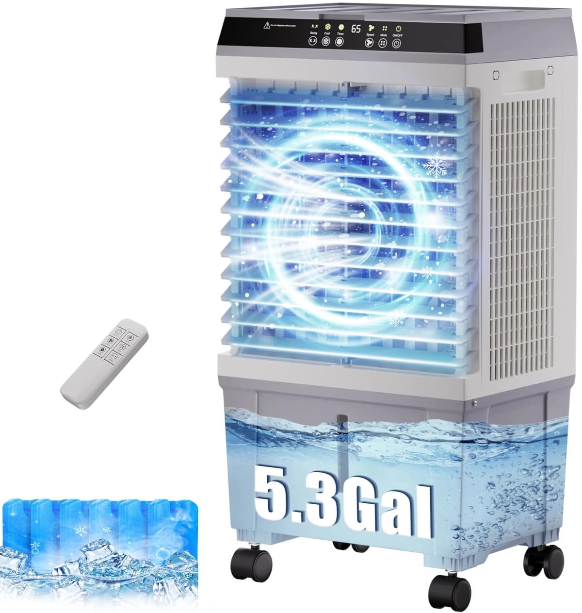 Swamp Cooler,1800CFM Air Cooler with 5.3 Gal Water Tank, 2 Modes 3 Speeds,l,6 Ice Boxes,120°Oscillation,12H Timer, Evaporative Air Cooler for Indoor,Home,Office,Kitchen,Bedroom - 62% off