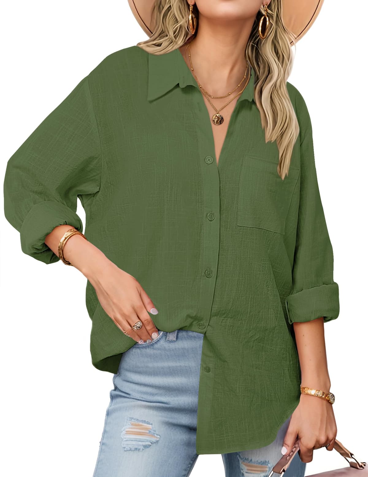 Zeagoo Womens Button Down Shirts Long Sleeve Cotton Gauze Tops Casual Collared Blouses Loose Fit - 51% off