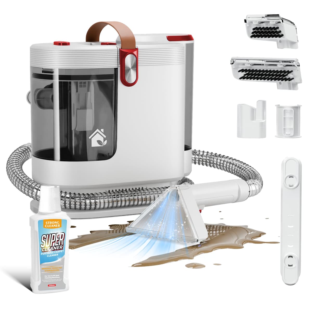 WURESE Portable Upholstery and Carpet Cleaner Machine, 15Kpa Spot Cleaner Deep Cleans Pet Stains, Couch Cleaner with 3 Tools and Self-Cleaning System for Area Rugs, Furniture, Stair, Car, Red - 74% off