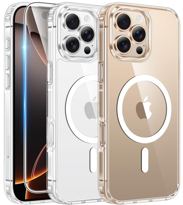 FNTCASE for iPhone 16 Pro-Max Case: Clear Magnetic Phone Cases with Screen Protector Compatible with Magsafe Slim Anti Yellowing Rugged Shockproof Protective Transparent Cell Cover (A-Clear) - 59% off