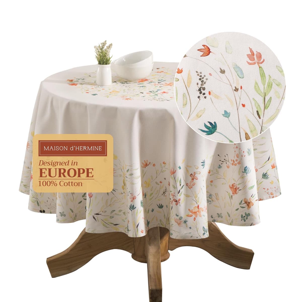 Maison d' Hermine Table Cloth Round Table 100% Cotton 63 Round Inches Tablecloth Reusable Decorative for Dining Kitchen Room Farmhouse Home Gifts for Mothers Day Spring Summer - Colmar - 55% off
