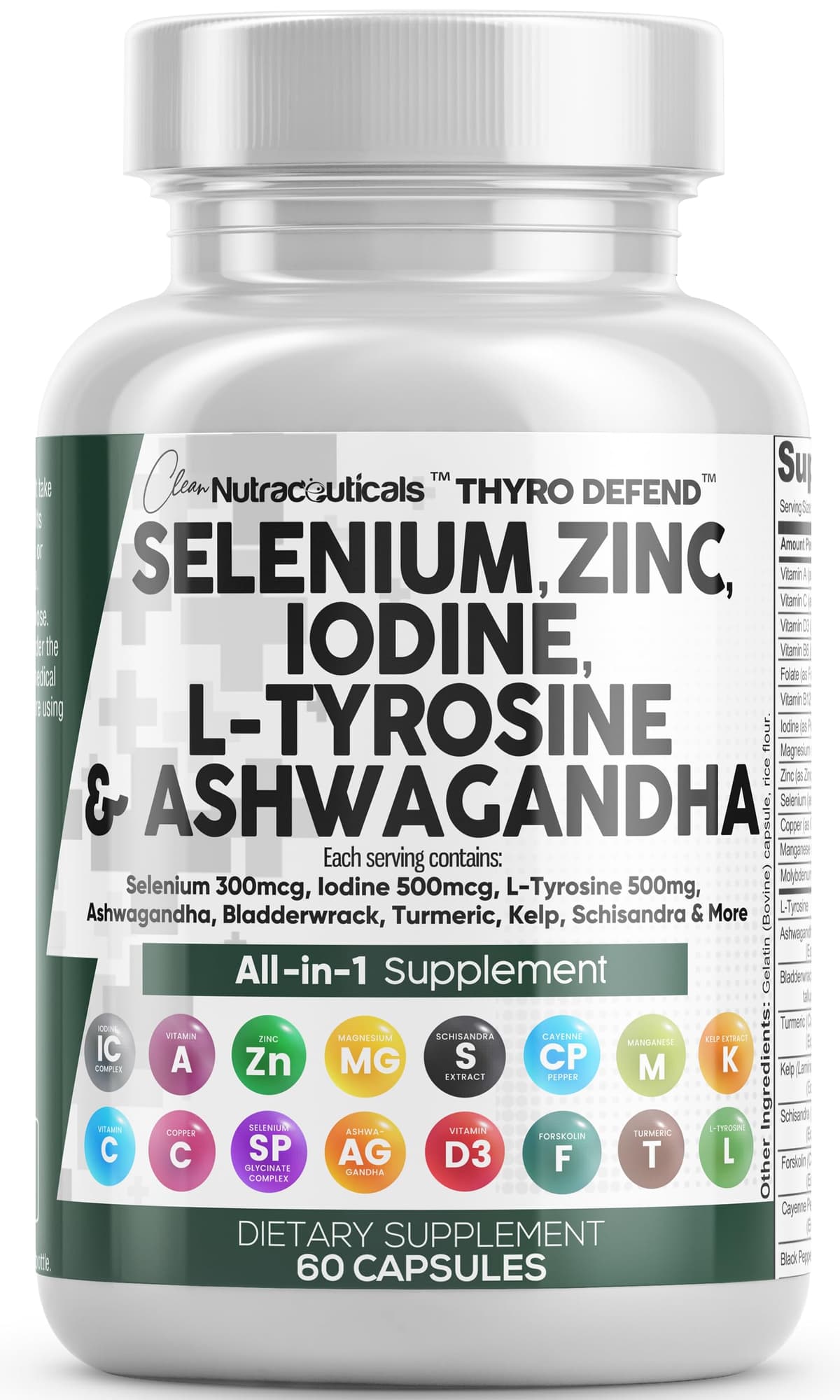 Clean Nutra Selenium 300mcg Iodine 500mcg Thyroid Support for Women & Men | L Tyrosine 500mg Ashwagandha Supplement Bladderwrack, Turmeric, Kelp, Schisandra Zinc Pills Capsule Supplements - 50% off