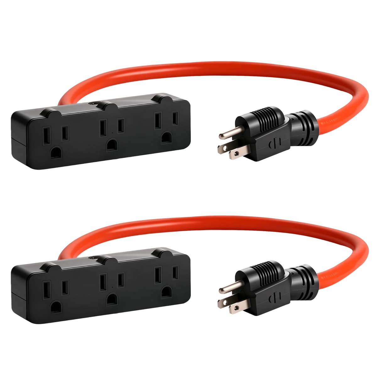 KMC 3-Outlet Power Extension Cord 2-Pack, 12AWG 2-Feet Extension Cord, 125V/15Amp 1875Watt, Orange - 50% off