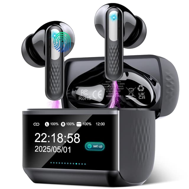 AI Translation Earbuds Real Time, 164 Languages Translator Earbuds with 7 Translation Modes, 3-in-1 Simultaneous Interpretation Headphones with Touch Screen & APP, 48H Translatior Earbuds Black - 75% off