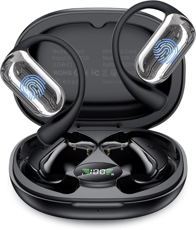 EUQQ Open Ear Headphones - 2026 Bluetooth 5.4 Ear Earbuds Wireless with ENC Mic Noise Canceling,50H Playtime,Lightweight Comfort,IPX7 Sweat Resistant,Adjustable Ear Hooks for Sports Running,Workout - 79% off