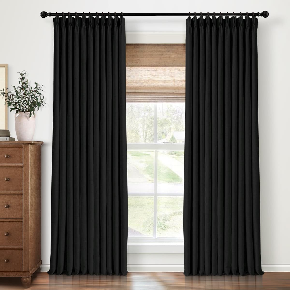 CAPALOCA Pinch Pleated Curtains Blackout, Linen Blackout Curtains 100 inches Long 2 Panels Set for Bedroom, Thermal Insulated Pinch Pleated Drapes for Living Room, 40" W x 100" L (Pack of 2), Black - 76% off