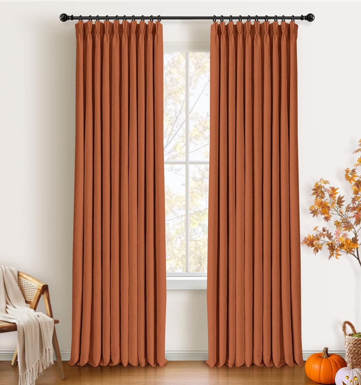 CAPALOCA Pinch Pleated Curtains Blackout, Linen Blackout Curtains 105 inches Long 2 Panels Set for Bedroom, Thermal Insulated Pinch Pleated Drapes for Living Room, 40" W x 105" L (Pack of 2), Orange - 77% off
