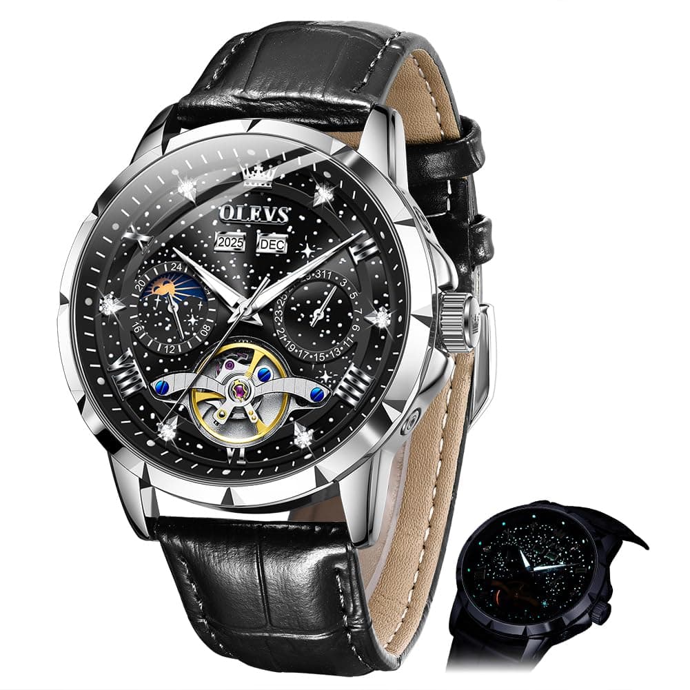 OLEVS Mens Automatic Watches Self-Winding Starry Sky Diamond Skeleton Luxury Wrist Watch Waterproof Luminous - 79% off