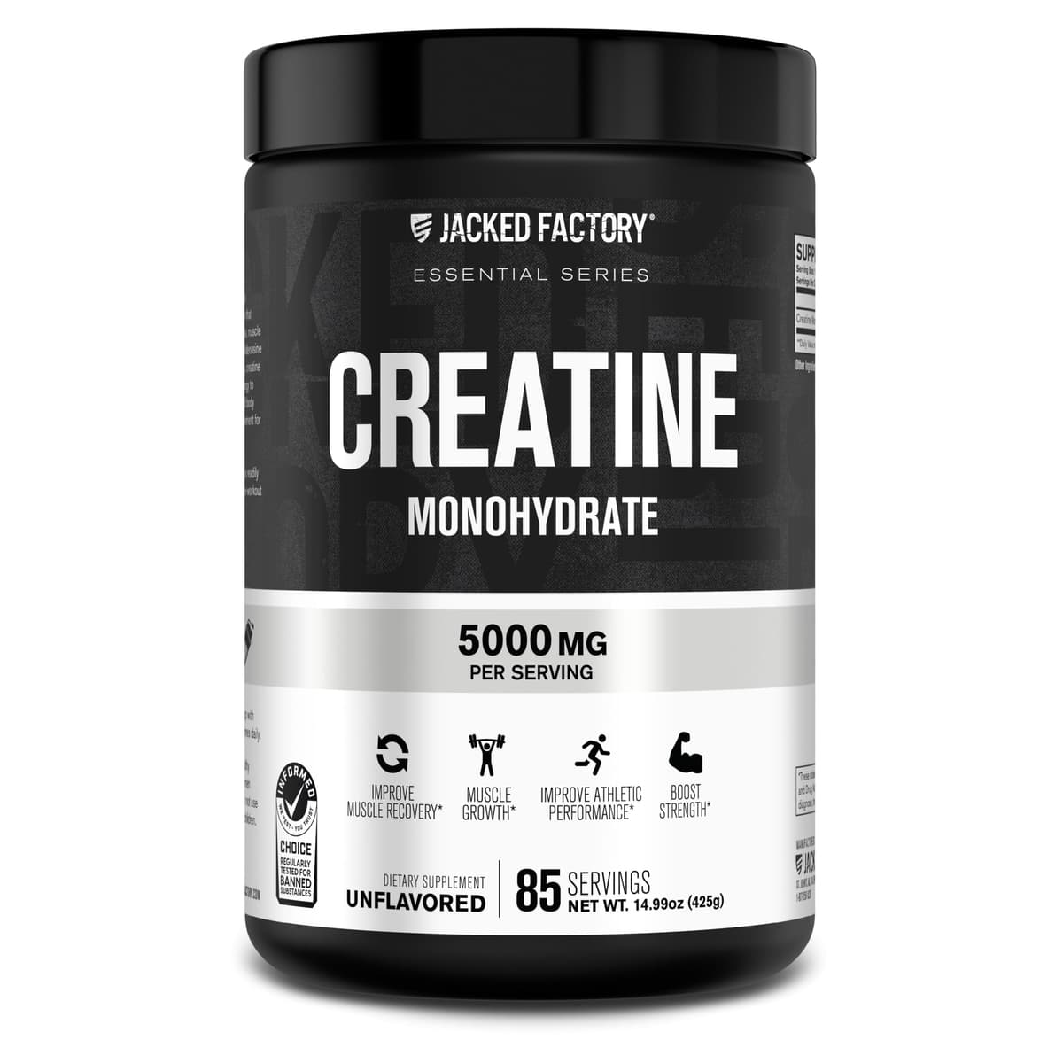 Jacked Factory Creatine Monohydrate Powder 425g - 5g Daily Creatine Supplement for Men and Women, Vegan-Friendly, Third-Party Tested - 85 Servings, Unflavored - 51% off
