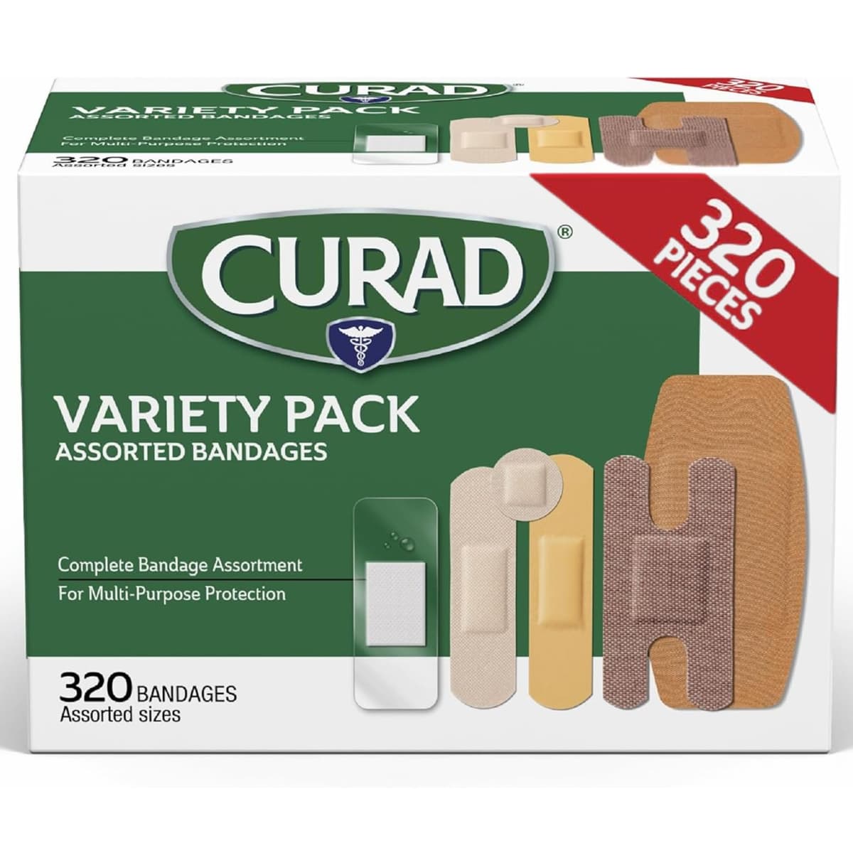 CURAD Assorted Bandages Bulk Variety Pack 320 Count 5 Styles Including Waterproof, Sheer, Plastic, Heavy Duty & Flex-Fabric First Aid Kit Essentials Protects Scrapes, Cuts & Burns - 60% off