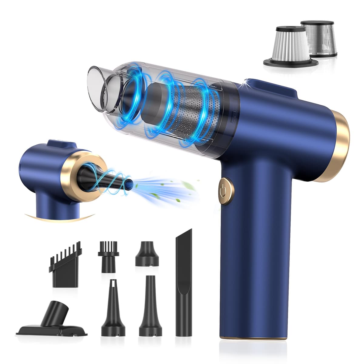 Handheld Car Vacuum Cleaner, 2-in-1 Portable Mini Car Vacuum Cleaner,16000Pa High Power & Air Duster, Handheld Vacuum Cordless with LED Light and Multi-Nozzles for Car,Home,Office,Pet(Blue) - 71% off