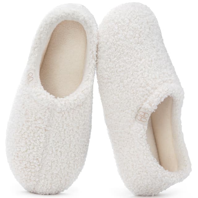 HomeTop Women's Fuzzy Curly Fur Memory Foam Loafer Slippers with Polar Fleece Lining - 63% off