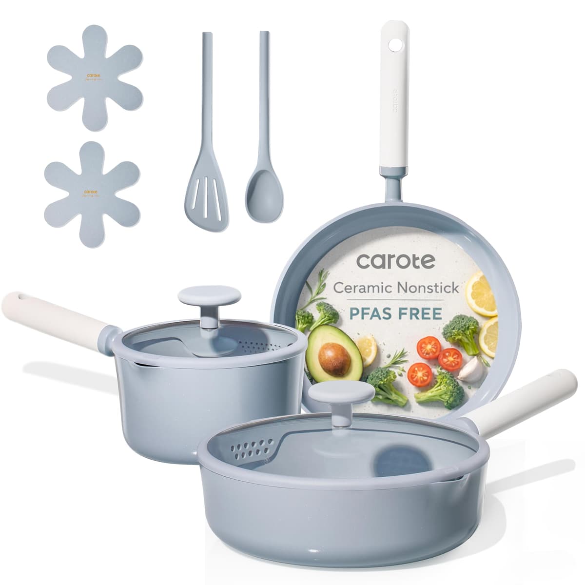 CAROTE Ceramic Cookware Set Nonstick, 9pcs Pots and Pans Set Non stick, Non-Toxic & PFAS-Free,Dishwasher, RV/Camping Cookware Set,Sauce Pan with Lid, Blue - 67% off